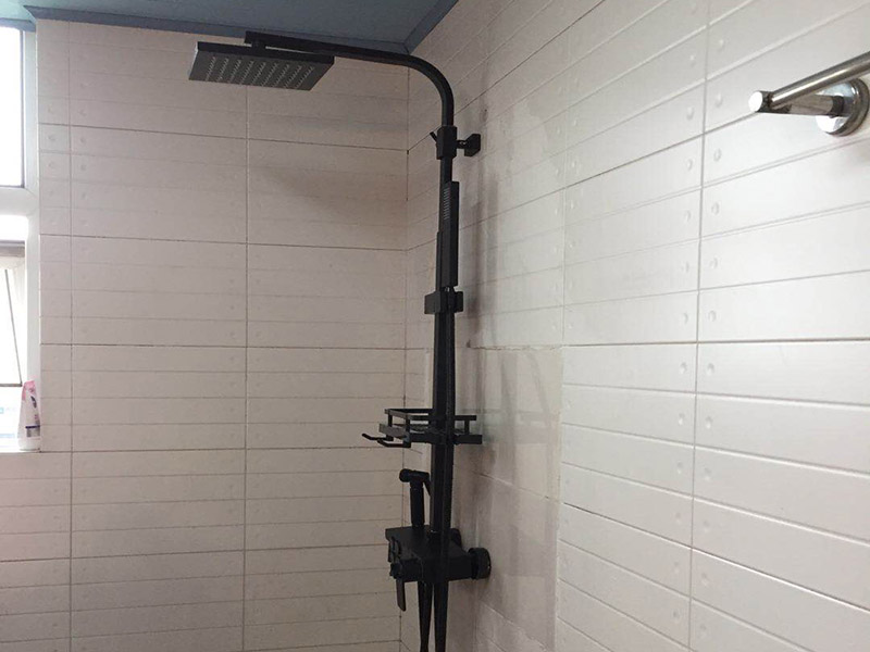 浴室花灑安裝：取出彎頭，細(xì)的那端纏上生料帶(10圈以上)，彎頭安裝到位后，安裝彎頭裝飾蓋，旋轉(zhuǎn)到位。取出閥門，切記要在進(jìn)水孔內(nèi)分別安裝防漏橡膠墊片。測試花灑閥門是否安裝正確。安裝連接桿(記得先把手持噴頭架安裝至連接桿上)。安裝連桿固定架。